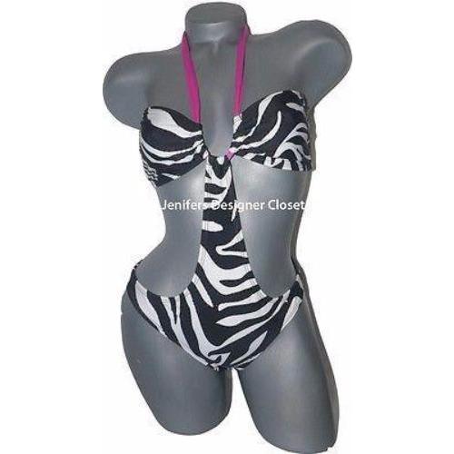 LE DOUX monokini swimsuit S zebra swarovski crystals black white celebrity