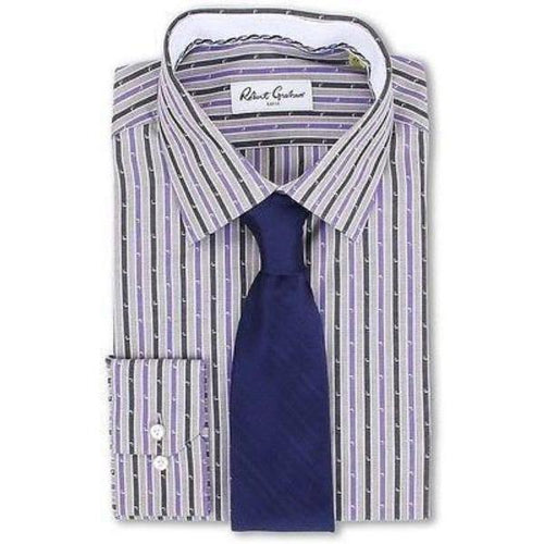 ROBERT GRAHAM dress shirt 17 striped purple men's woven L/S