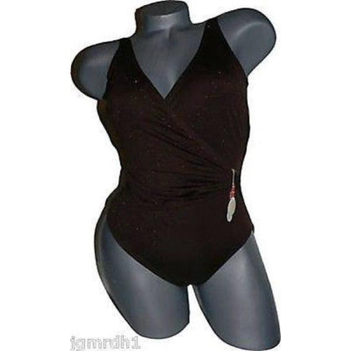 GOTTEX 6 Small swimsuit brown gold metallic shells 1 piece wrap