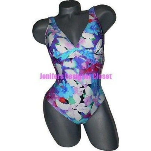 GOTTEX designer 12 swimsuit draped v-neck slimming tank fully-lined