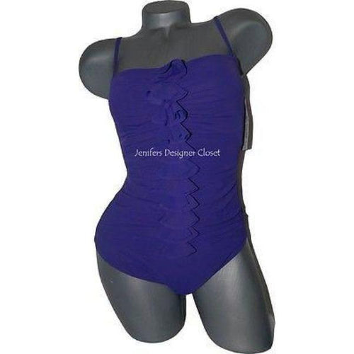 GOTTEX swimsuit 8 tummy control purple ruffled front ruched