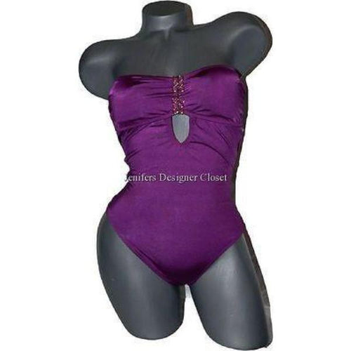 TRINA TURK strapless XS bandeau swimsuit designer purple