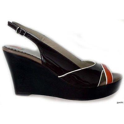 RAFE NY platform wedge shoes heels patent $315 brown patent leather