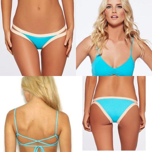 L SPACE XS swimsuit bikini 2PC turquoise strappy Haley top Charlie bottom
