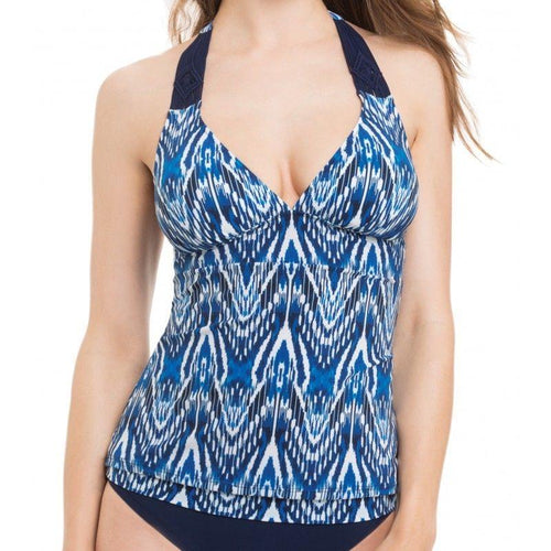 GOTTEX 10 40 Java tankini top swimsuit halter macrame straps blue