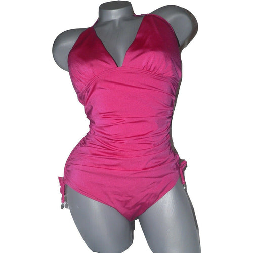DKNY swimsuit 14 ruched shirred one piece Donna Karan hot pink UV protection