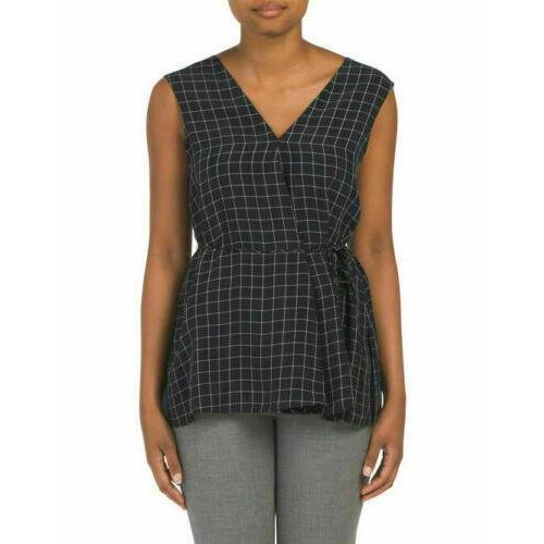 Theory LG v-neck top navy plaid sleeveless top career dressy noble grid