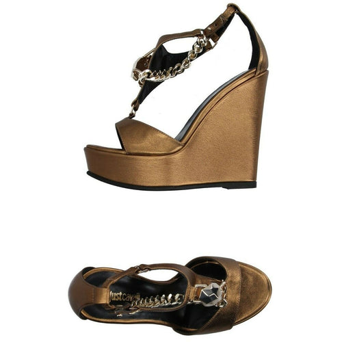 JUST CAVALLI 37 7 heels platforms sandals shoes metallic bronze chain $450