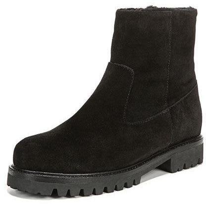 VINCE Frances 35 zip suede & shearling ankle boots lug sole black $425