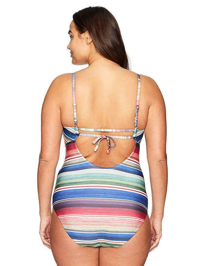 GOTTEX swimsuit one-piece plunging deep V front floral multi color