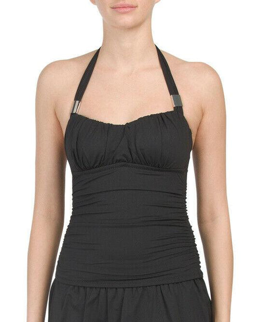MIRACLESUIT Once 2-piece tankini swimsuit skirted black ruched shirred