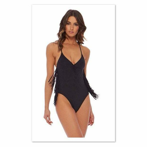 L*SPACE By Monica Wise 6 Small fringed maillot one piece swimsuit $180