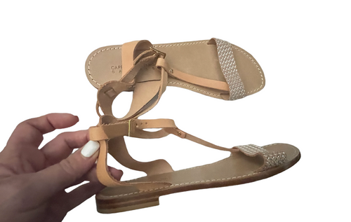 CAPRI POSITANO Italy 39 handmade leather sandals tan & silver shoes flats