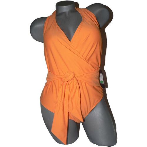 RACHEL ROY L Halter Swimsuit One Piece bright orange sash tie wrap front