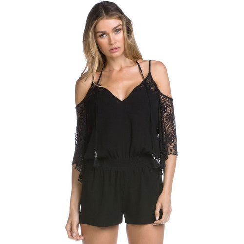 BECCA by Rebecca Virtue M Poetic shorts romper crochet swimsuit cover-up