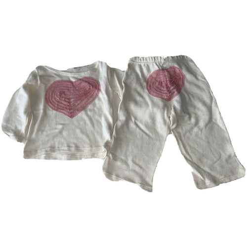 SUBMARINE 2 piece pants set. top bottom 24 MOS ecru pink hearts baby girls
