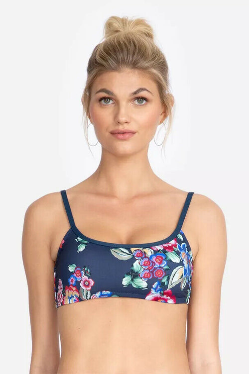 JOHNNY WAS XS floral maya top swimsuit bikini navy blue multi