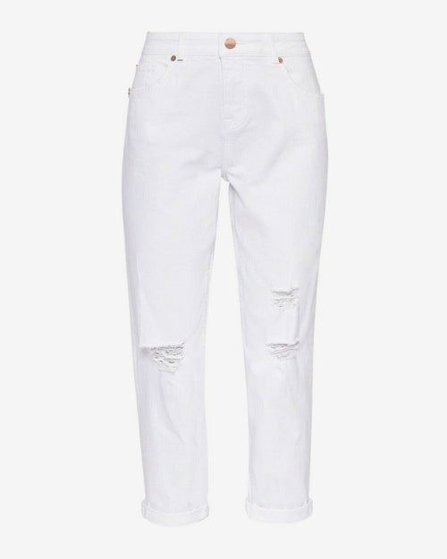 TED BAKER 32 34 The Boyfriend jeans distressed rolled cuff cropped white