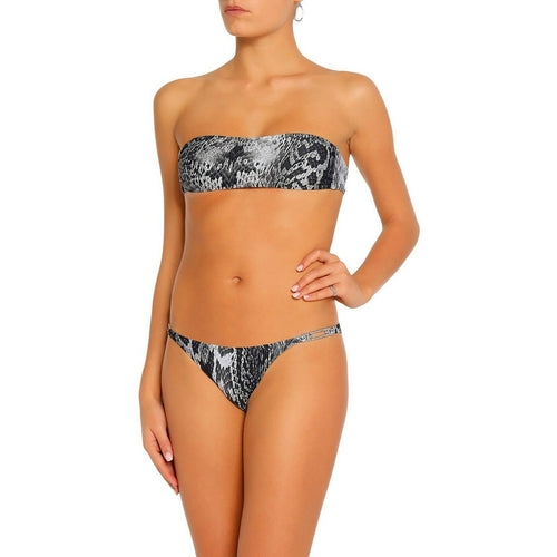 MELISSA ODABASH 42 6 bikini swimsuit w/ carry bag snake skin reptile silver
