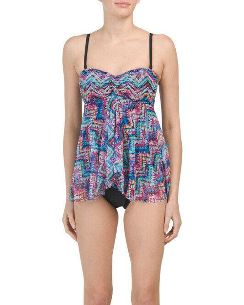 GOTTEX swimsuit fly away 1 piece bandeau multi color zigzag tummy control