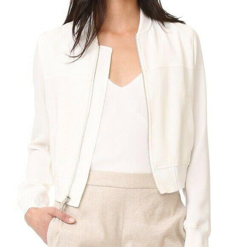 THEORY ladies 12 Rice Ivory Classic Zip Crepe Clean Bomber Jacket