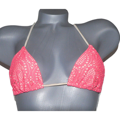 EBERJEY  M Swimsuit triangle slide top bikini crochet neon gold bead ties