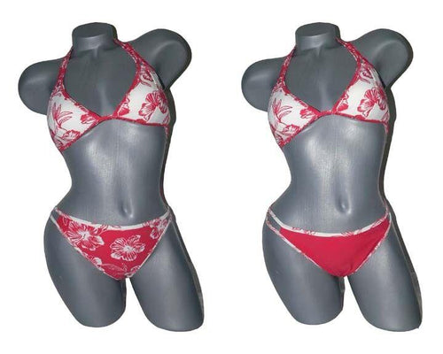 GOTTEX reversible 8 red white floral bikini swimsuit 2 PC hawaiian bathing