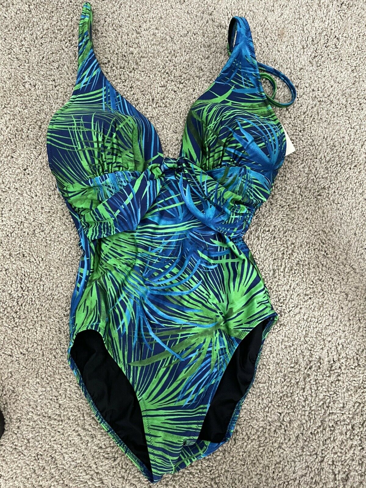 GOTTEX swimsuit one-piece plunging deep V front floral multi color –  Jenifers Designer Closet