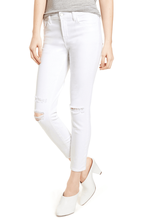 J BRAND 835 white denim jeans skinny stretch destructed cropped