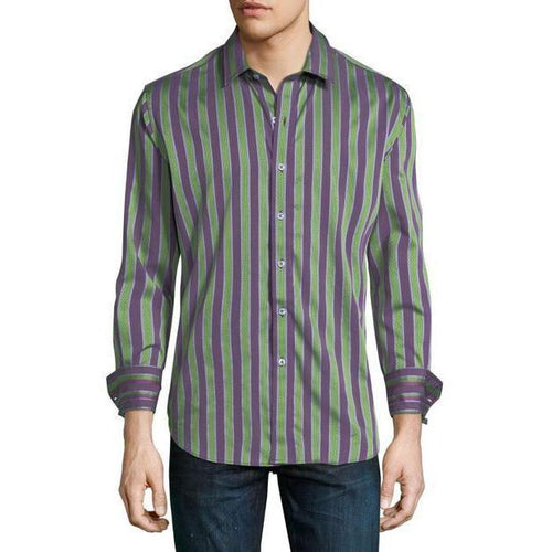 ROBERT GRAHAM shirt LG purple green striped $198 long sleeves men's designer