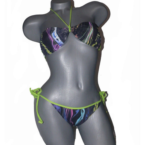 LA PERLA Studio 44 8 lime green black/multi Italy bikini swimsuit bandeau