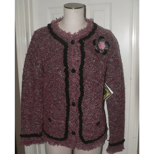 CURIO L Anthropologie Boucle sweater jacket Rosette brooch pin cardigan