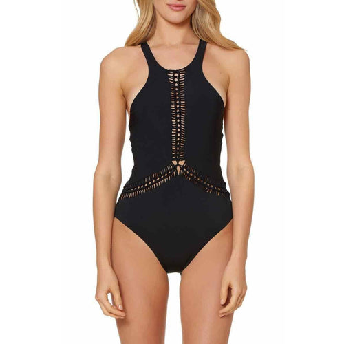 RED CARTER ladies XS macrame high neck maillot swimsuit bathing suit $160