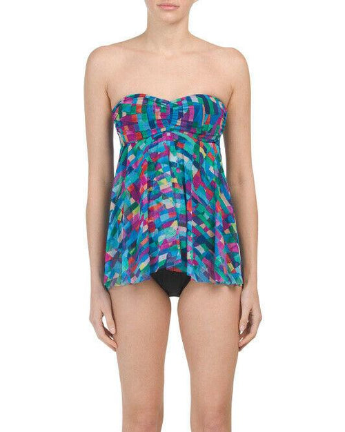 GOTTEX bright colors 8 fly-away stretch mesh overlay one-piece swimsuit