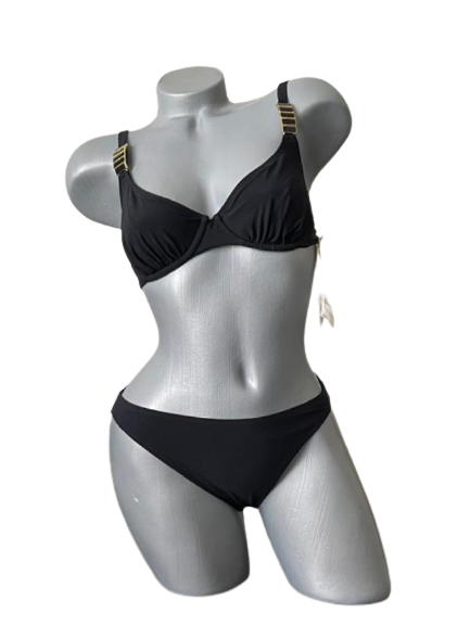 GOTTEX Size 10 D cup designer swimsuit bikini black underwire 2 piece enamel
