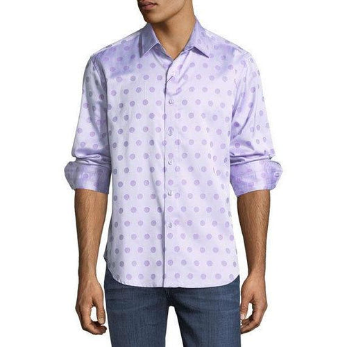 ROBERT GRAHAM shirt LG purple polka dots $198 long sleeves men's