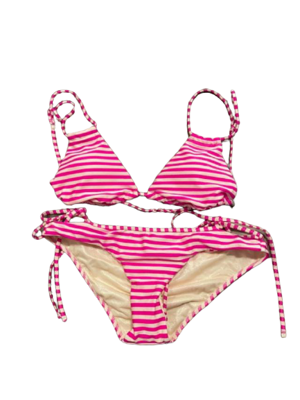 AMUSE SOCIETY M Anthropologie bikini swimsuit striped hot pink 2 piece