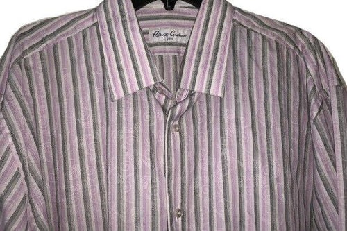 ROBERT GRAHAM Size-18.5 TALL BIG men's striped shirt lavender black