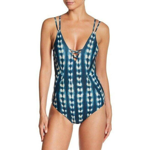 TORI PRAVER XS lace-up back maillot One Piece swimsuit teal designer