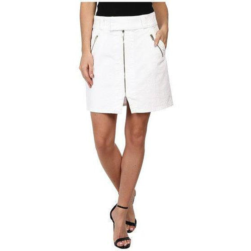 7 For All Mankind 26 white denim mini skirt zippers short A-line designer ladies