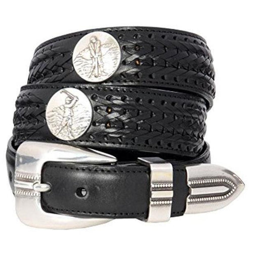 BRIGHTON silver black leather 30 LOGAN Onyx golf belt men's sharp