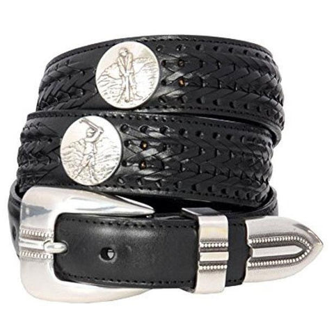 BRIGHTON silver black leather 30 LOGAN Onyx golf belt men's sharp - Jenifers Designer Closet