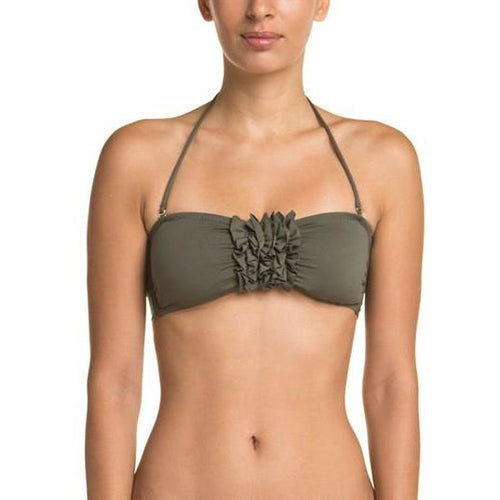 EBERJEY solid M Swimsuit bandeau top olive strapless Dahlia bikini