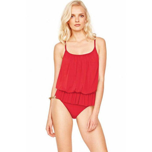 GOTTEX 10 blouson swimsuit one-piece mesh overlay underwire RED