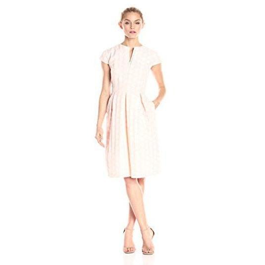 HELENE BERMAN London dress 10 $368 career V-neck blush pink dots tulle ...