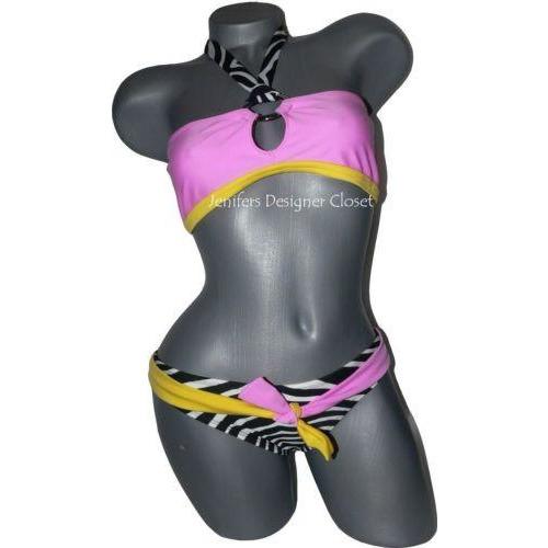 LE DOUX bikini swimsuit S zebra pink yellow choker celebrity sexy designer