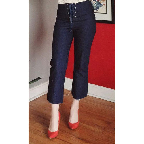 LUCCA COUTURE S lace-up denim jeans pants dark blue cropped 26"