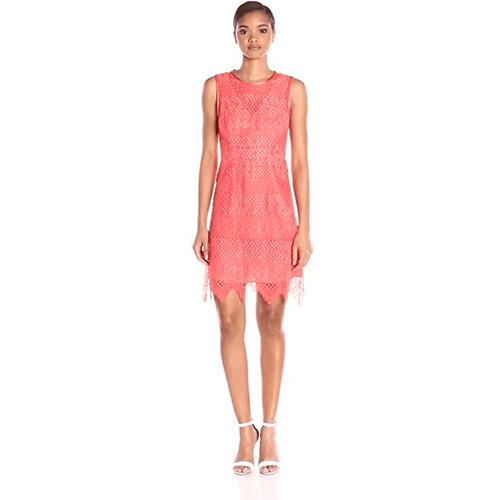 SHOSHANNA lace dress 2 salmon orange $395 crochet zig-zag hemline corded