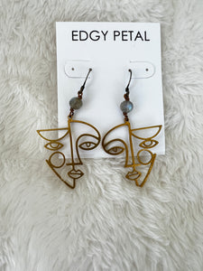 Brass Abstract Female Face Earring