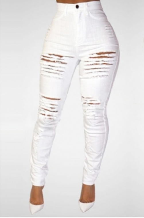 ripped high waisted white jeans